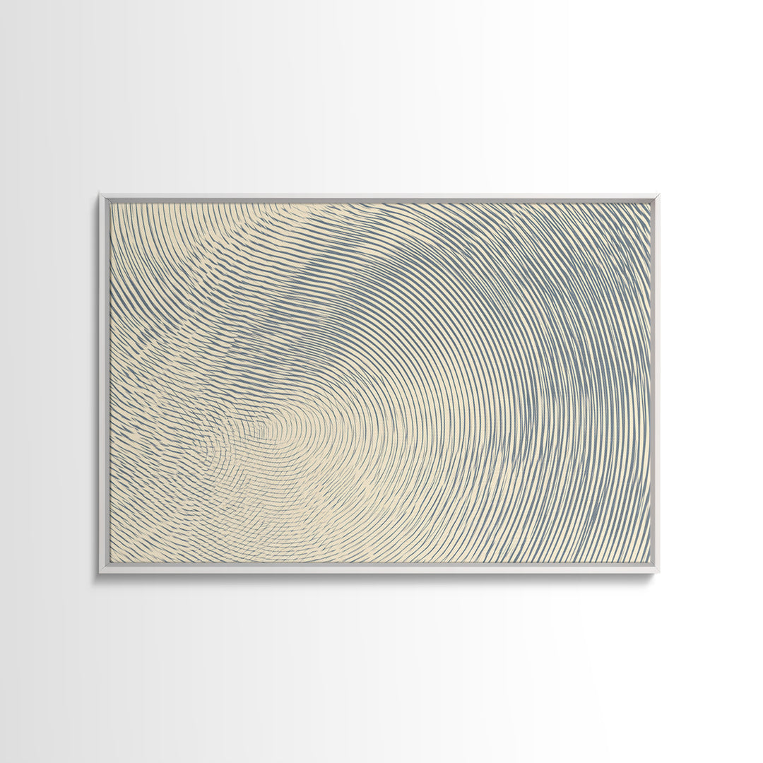 Ivory Blue Fingerprint Spiral Lines Canvas Print, Minimalist Abstract Art, Modern Geometric Wall Decor, Neutral Office Art