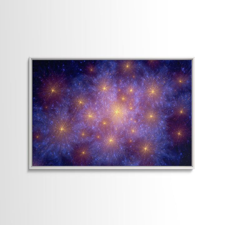 Blue Purple Galaxy Starfield Framed Canvas Print, Cosmic Abstract Wall Art, Modern Home Decor, Bedroom Art, Digital Art, Print