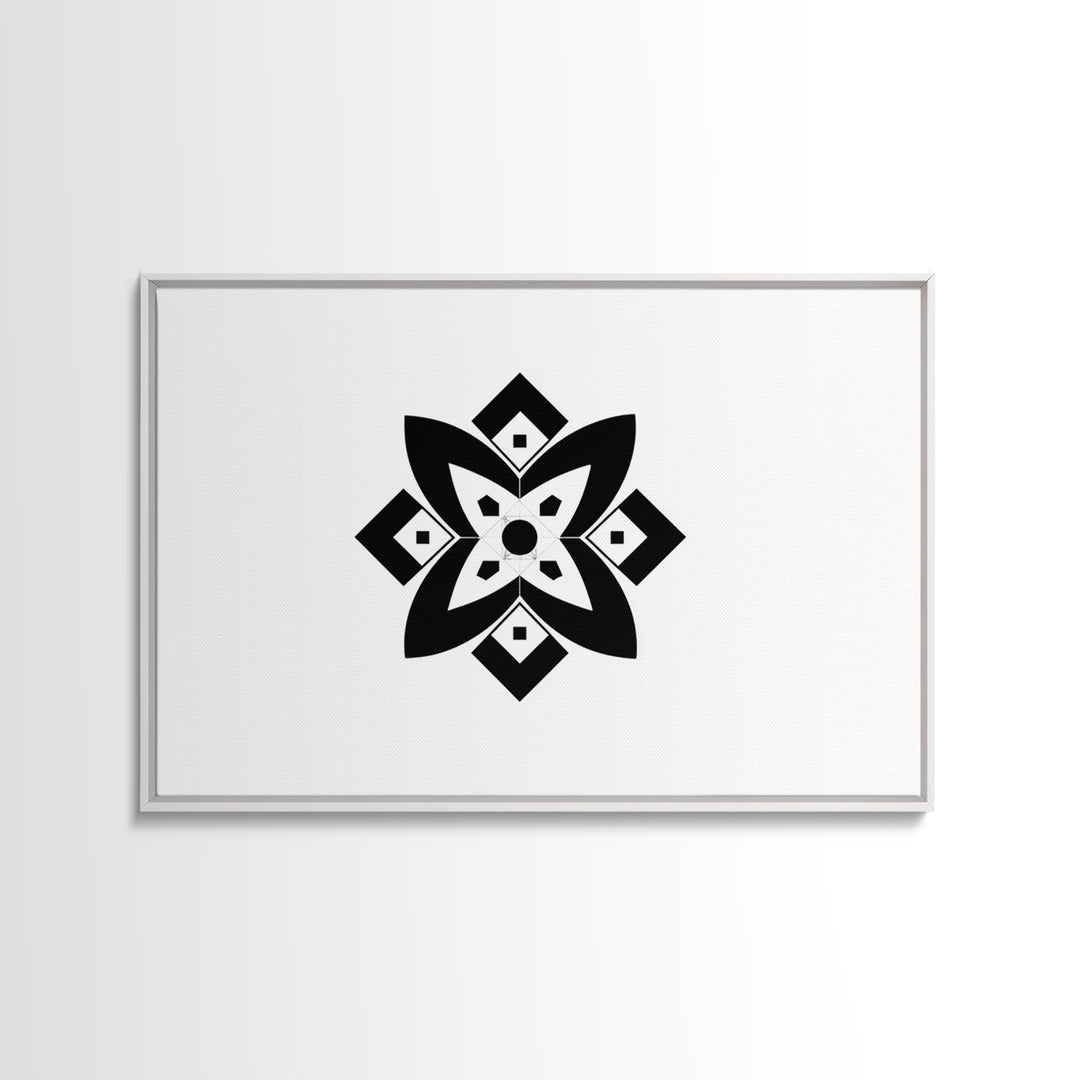 Black And White Geometric Flower Wall Art, Minimalist Art Print, Midcentury Modern Abstract Poster, Symmetrical Decor, Office Decor