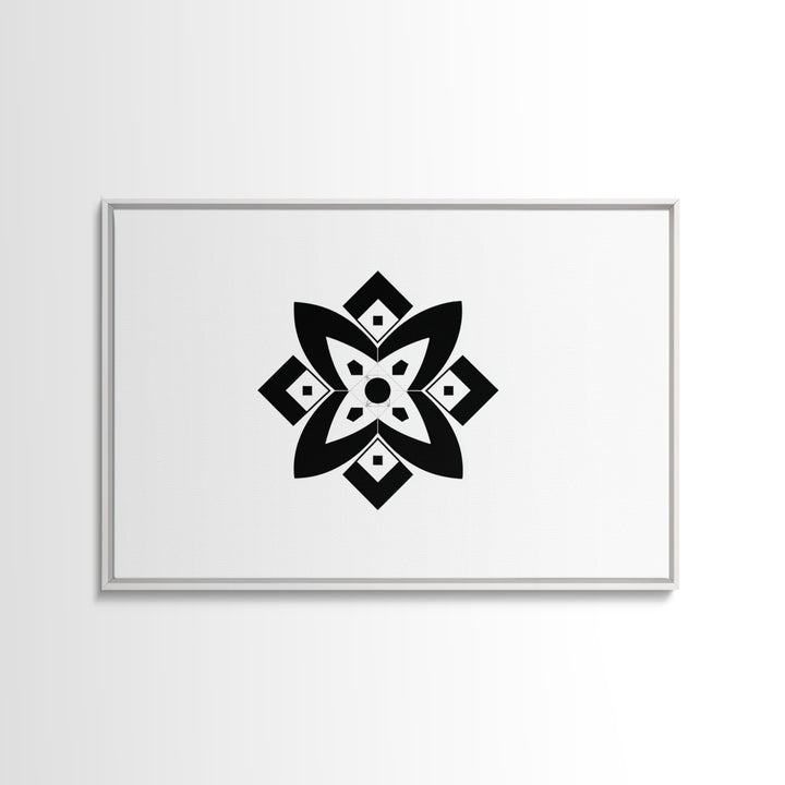 Black And White Geometric Flower Wall Art, Minimalist Art Print, Midcentury Modern Abstract Poster, Symmetrical Decor, Office Decor