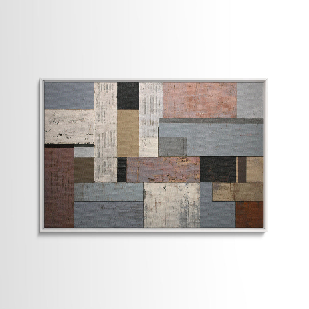 Neutral Gray Taupe Geometric Rectangle Wall Art, Modern Contemporary Abstract Print, Minimalist Office Decor For Living Room