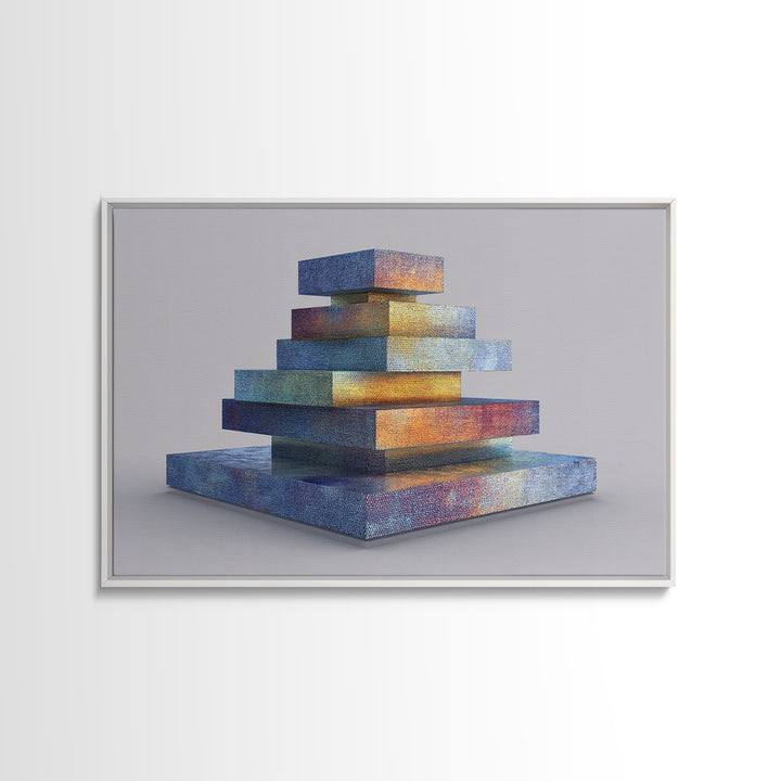 Stacked Iridescent Geometric Sculpture Canvas Print, Modern Abstract Art, Midcentury Decor, Colorful MCM Statement Piece