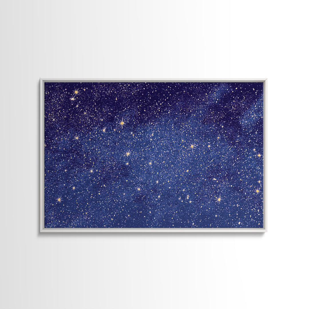 Blue Purple Galaxy Star Field Canvas Print, Celestial Space Abstract Art, Modern Wall Art, Cosmic Retro Bedroom Decor Gift