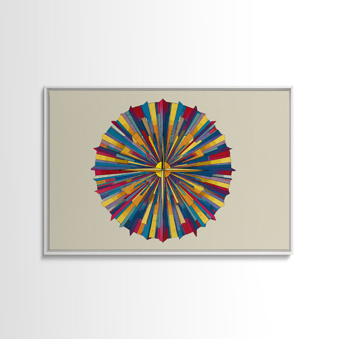 Colorful Radial Circle Burst Canvas Print, Midcentury Modern Abstract Art, Geometric Wall Art, Retro MCM Home Decor Poster