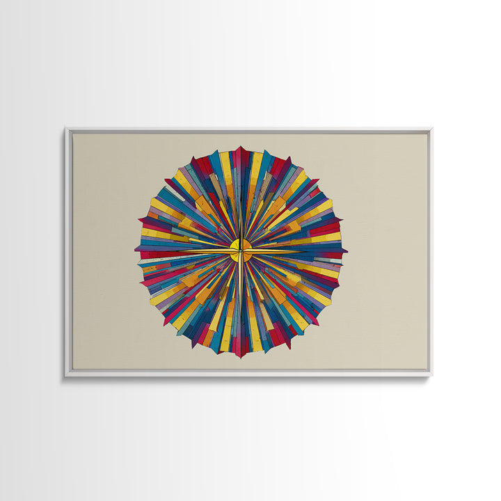 Colorful Radial Circle Burst Canvas Print, Midcentury Modern Abstract Art, Geometric Wall Art, Retro MCM Home Decor Poster
