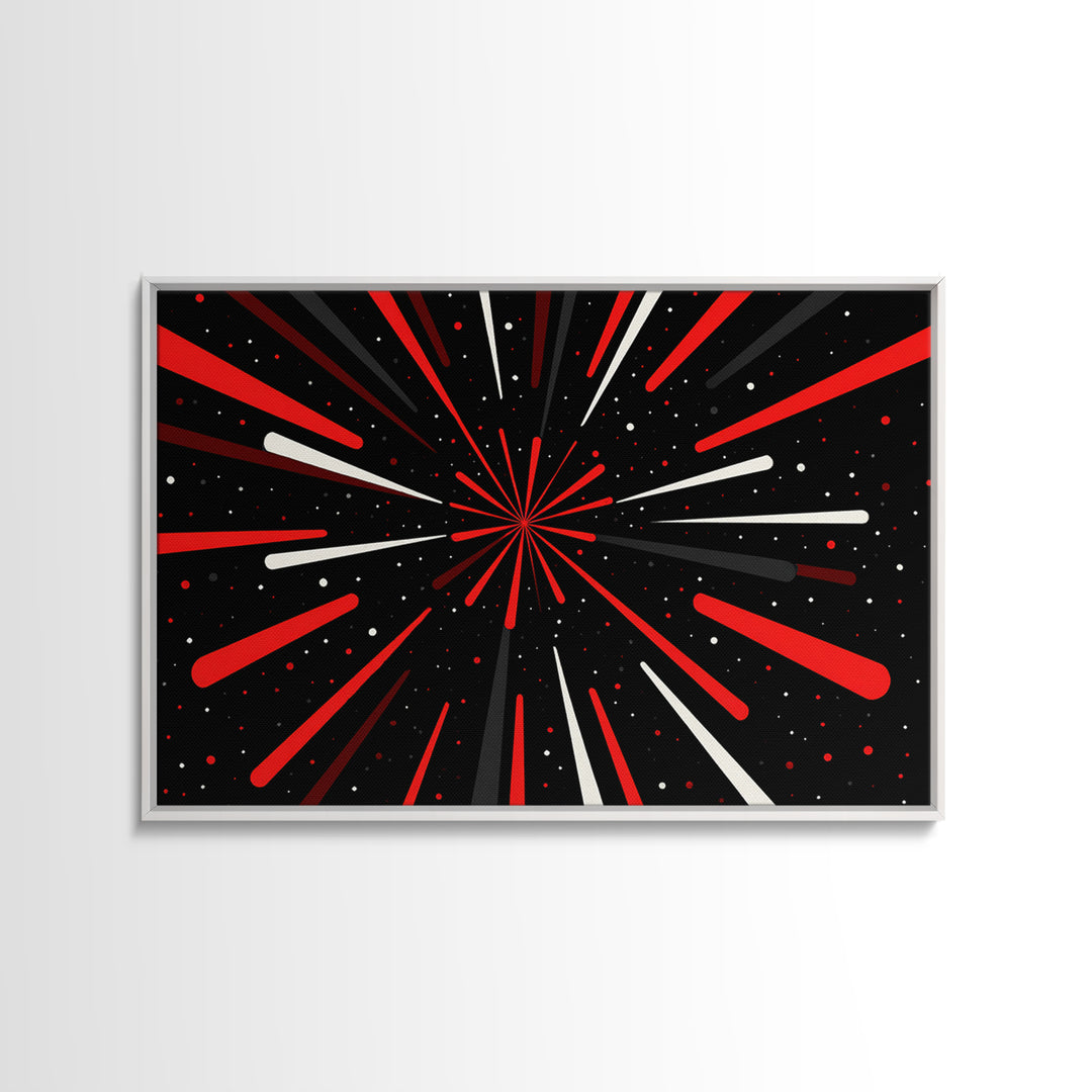 Red Warp Speed Starburst Canvas Print, Sci Fi Wall Art, Retro Wall Decor, Modern Abstract Art, Black Space Poster Gift For Him