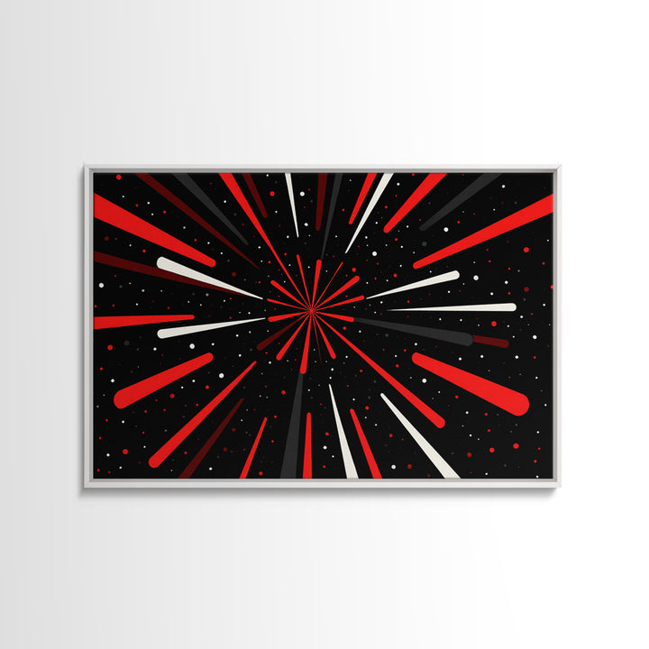 Red Warp Speed Starburst Canvas Print, Sci Fi Wall Art, Retro Wall Decor, Modern Abstract Art, Black Space Poster Gift For Him