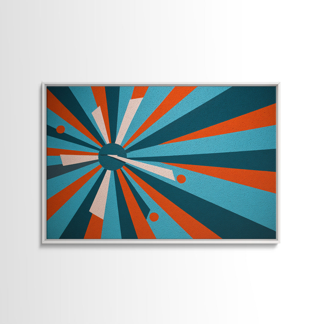 Teal Orange Atomic Burst Wall Art, Midcentury Modern Decor, Geometric Canvas Print, Retro Abstract Poster, MCM Home Decor Gift