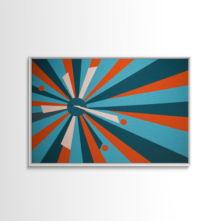 Teal Orange Atomic Burst Wall Art, Midcentury Modern Decor, Geometric Canvas Print, Retro Abstract Poster, MCM Home Decor Gift
