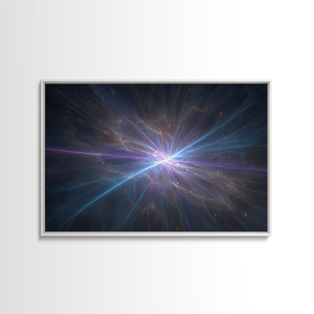 Luminous Nebula Light Burst Wall Art, Space Abstract Art, Framed Canvas Print, Modern Wall Art, Blue Cosmic Decor Poster Gift