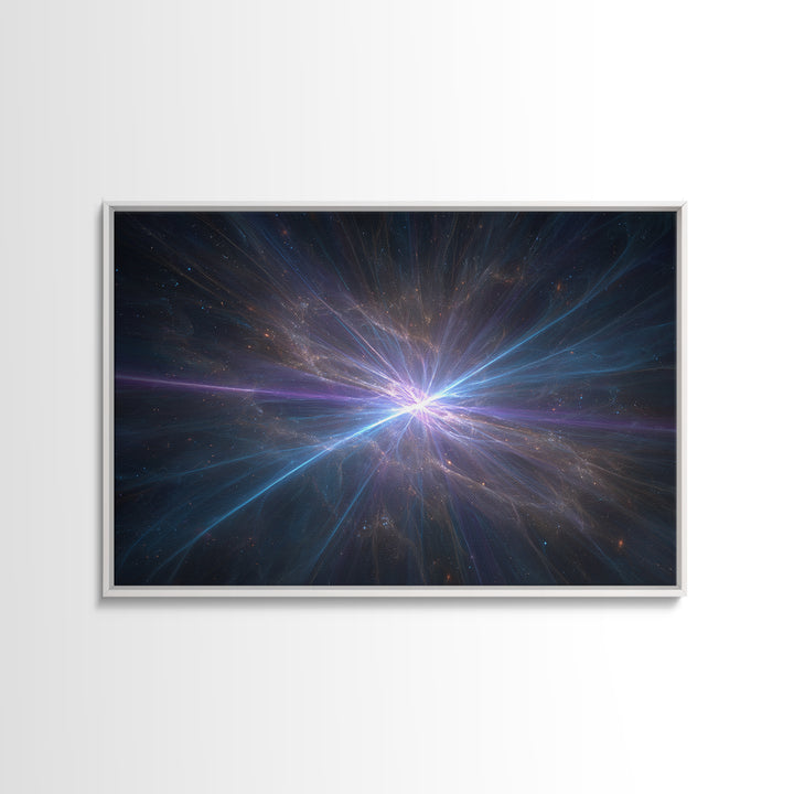Luminous Nebula Light Burst Wall Art, Space Abstract Art, Framed Canvas Print, Modern Wall Art, Blue Cosmic Decor Poster Gift