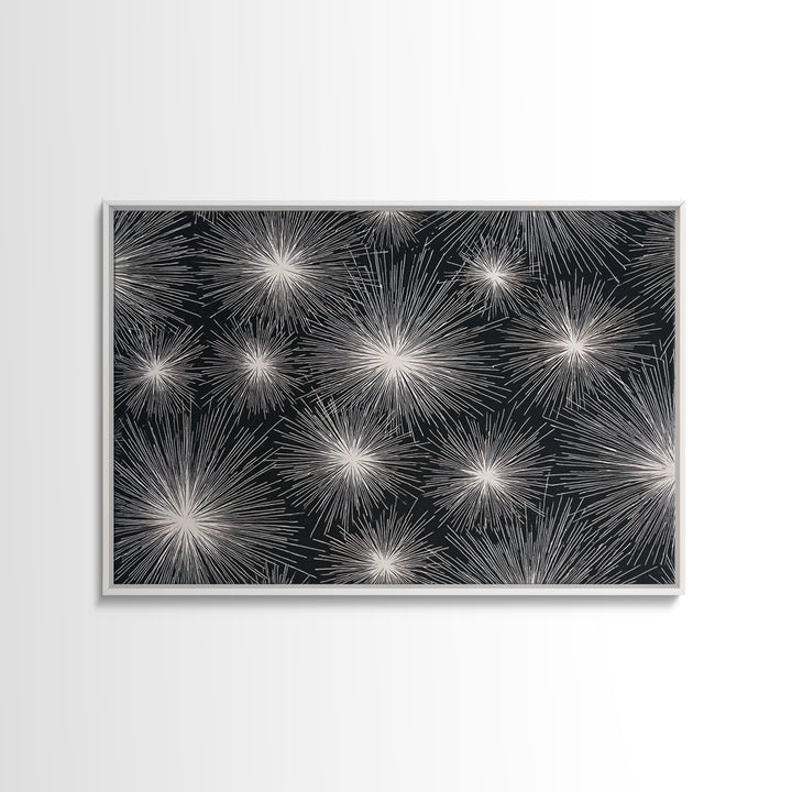 Black White Firework Starbursts Wall Art, Minimalist Canvas Print, Geometric Wall Art, Modern Abstract Art, Bold Decor Poster