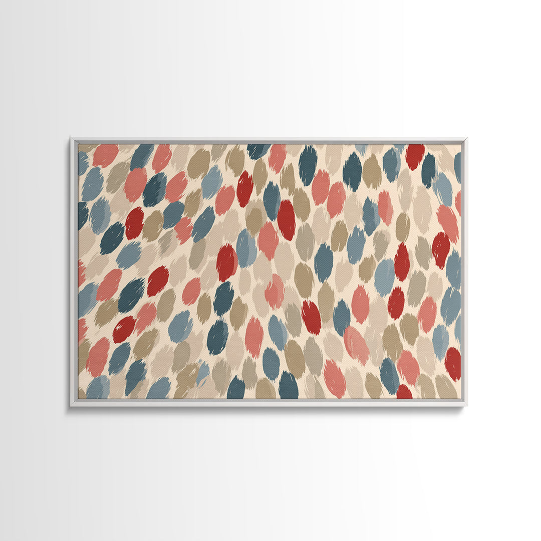 Salmon Blue Brushstroke Dot Wall Art, Midcentury Modern Abstract Art Print, Boho Retro Decor, Neutral Living Room Decor, Bedroom Decor