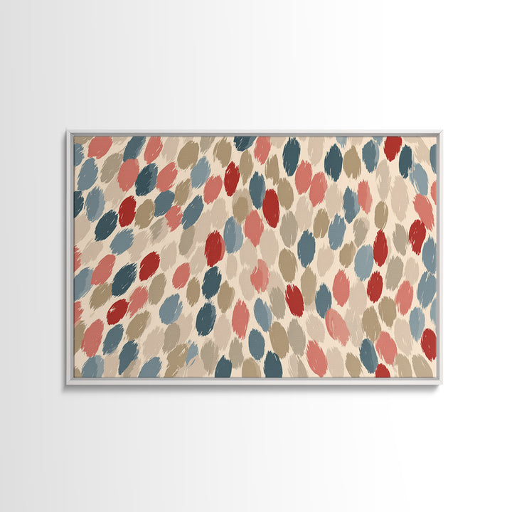 Salmon Blue Brushstroke Dot Wall Art, Midcentury Modern Abstract Art Print, Boho Retro Decor, Neutral Living Room Decor, Bedroom Decor