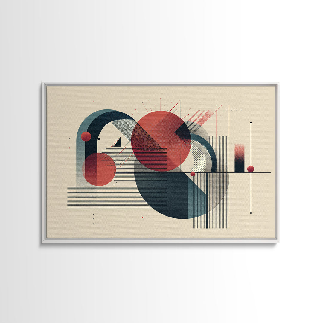 Red Teal Bauhaus Geometry Wall Art, Midcentury Modern Abstract Art Print, Geometric MCM Wall Decor, Office Decor, Modern Home Decor