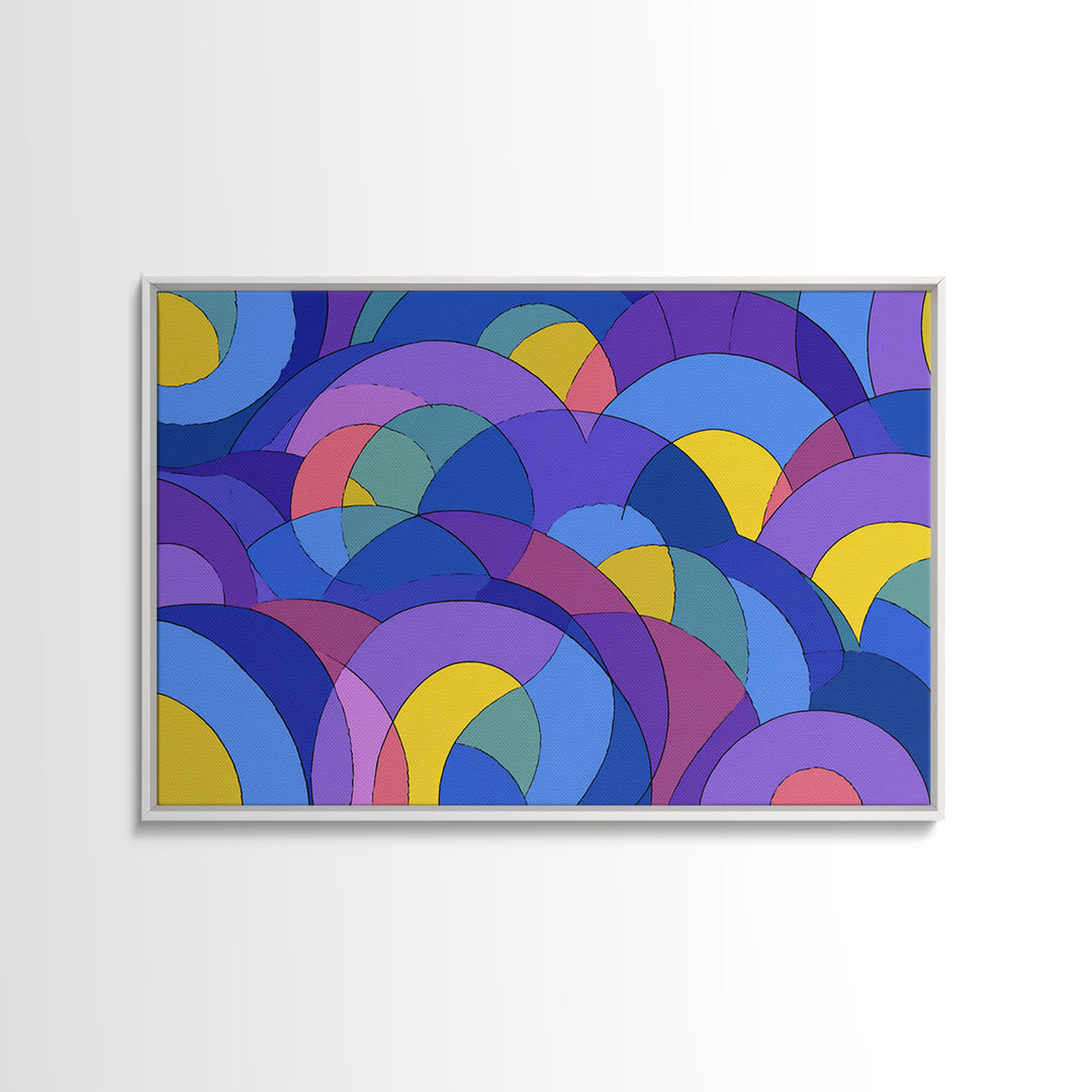 Blue Purple And Yellow Arc Pattern Wall Art, Colorful Midcentury Modern Geometric Print, Bold Retro 70s MCM Home Wall Decor