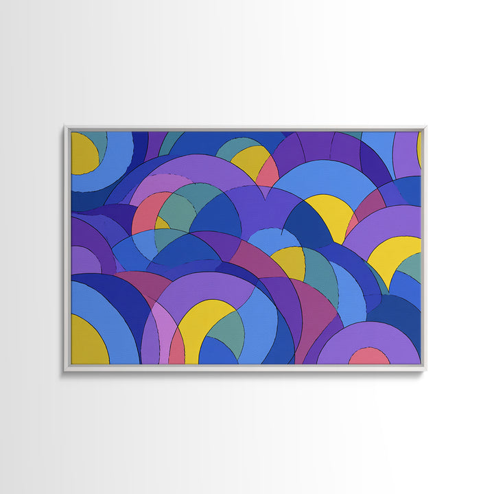 Blue Purple And Yellow Arc Pattern Wall Art, Colorful Midcentury Modern Geometric Print, Bold Retro 70s MCM Home Wall Decor
