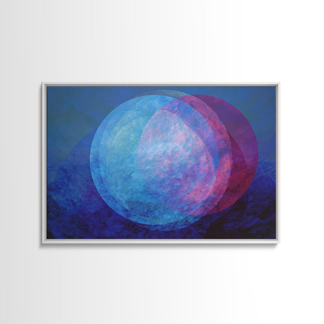 Blue Magenta Overlapping Moons Canvas Print, Abstract Space Wall Decor, Modern Geometric Art, Moody Bedroom Poster, Blue Wall Art
