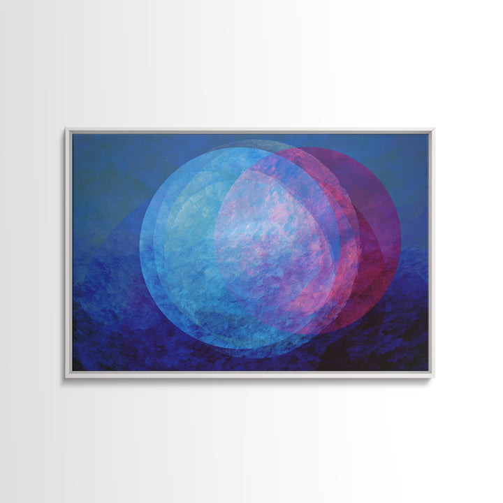 Blue Magenta Overlapping Moons Canvas Print, Abstract Space Wall Decor, Modern Geometric Art, Moody Bedroom Poster, Blue Wall Art