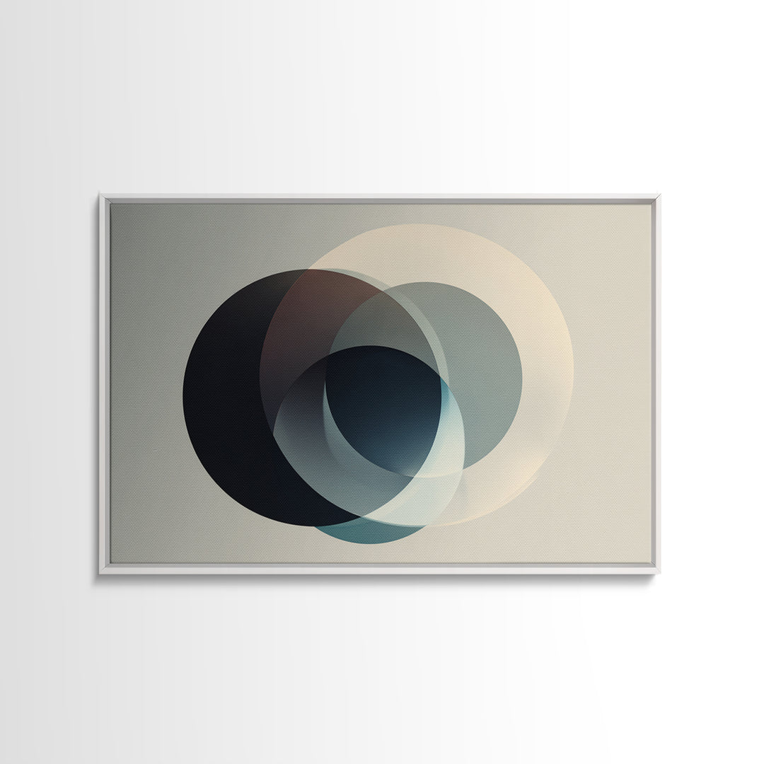 Neutral Overlapping Circle Framed Canvas Print, Minimalist Abstract Wall Decor, Modern Geometric Art, Beige Black Home Poster