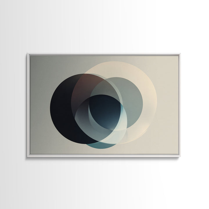 Neutral Overlapping Circle Framed Canvas Print, Minimalist Abstract Wall Decor, Modern Geometric Art, Beige Black Home Poster
