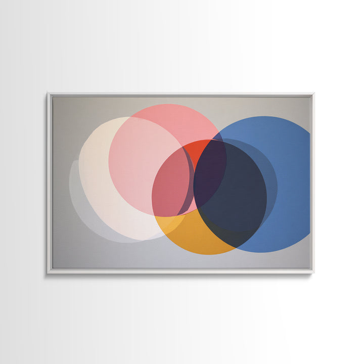 Soft Pink Cream Blue And Orange Circles Canvas Print, Midcentury Modern Geometric Abstract Wall Decor For Living Room Home Decor Poster