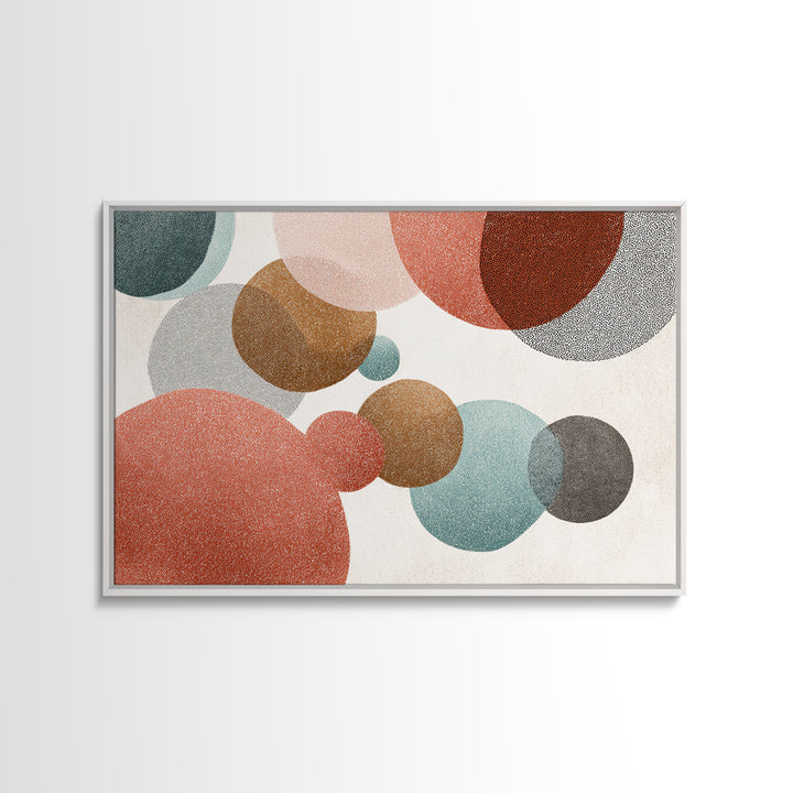 Overlapping Muted Circles In Coral Teal Brown, Canvas Print, Mid Century Modern Wall Art, Abstract Geometric Decor Poster