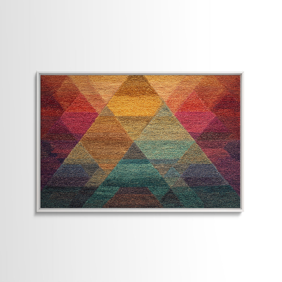 Textured Triangle Mountain Abstract Wall Art, Midcentury Modern Geometric Art Print, Colorful Decor, Framed Canvas Print