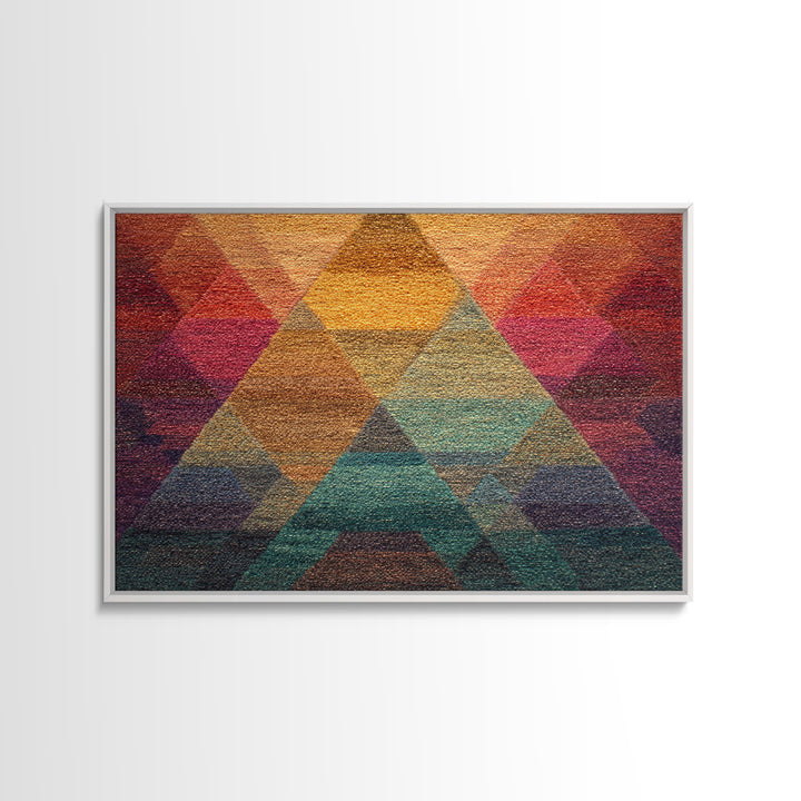 Textured Triangle Mountain Abstract Wall Art, Midcentury Modern Geometric Art Print, Colorful Decor, Framed Canvas Print