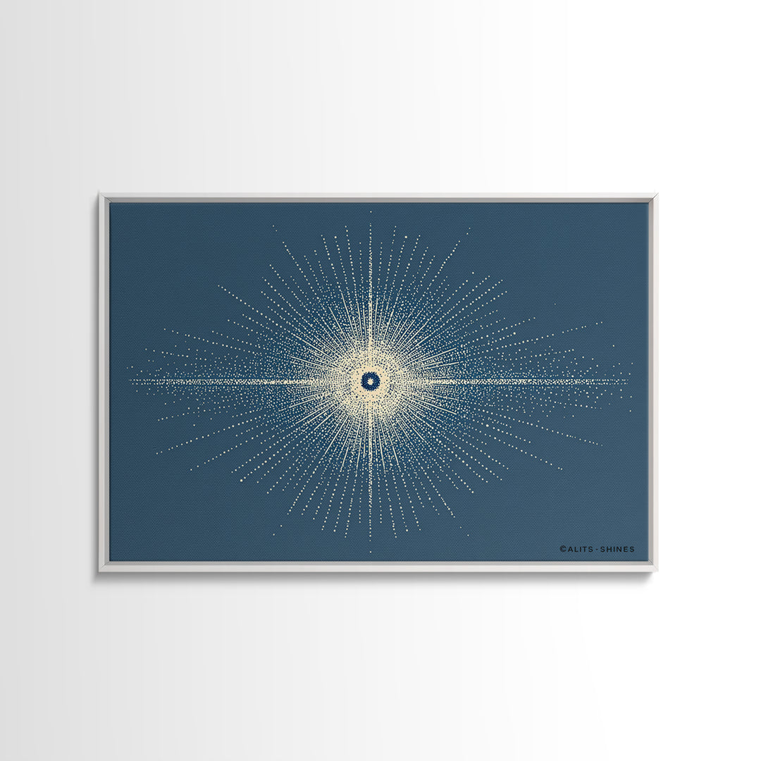 Blue Cream Dotted Atomic Starburst Wall Art, Midcentury Modern Art Print, Geometric Abstract Decor, Retro MCM Poster, Home Decor