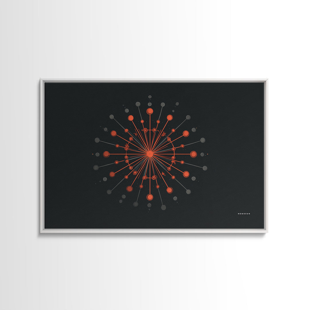 Red Orange Atomic Molecule Radial Canvas Print, Midcentury Modern Wall Art, Abstract Geometric Poster, Retro MCM Decor, Office Decor
