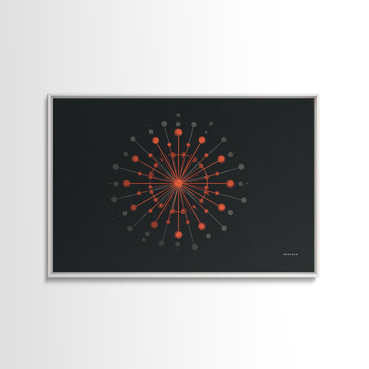 Red Orange Atomic Molecule Radial Canvas Print, Midcentury Modern Wall Art, Abstract Geometric Poster, Retro MCM Decor, Office Decor