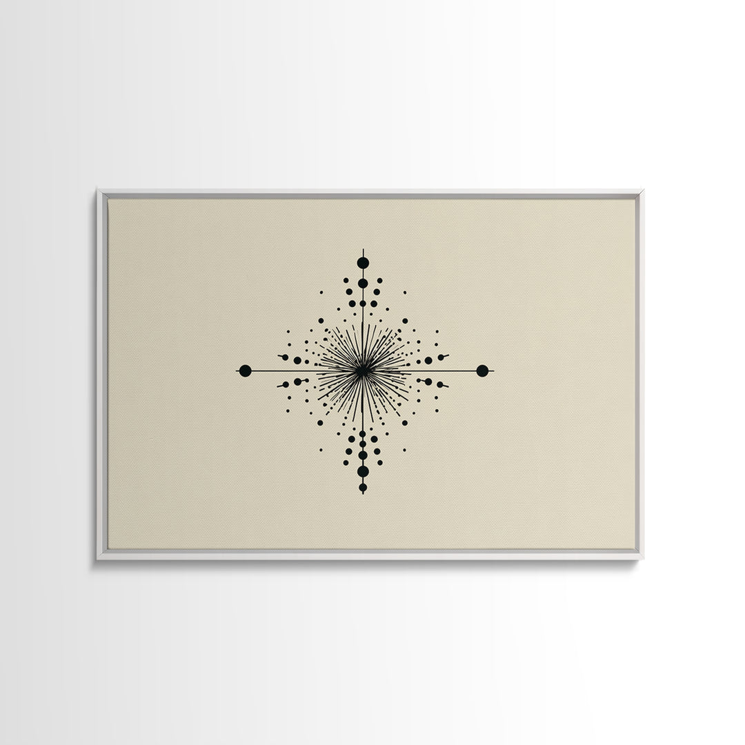 Minimal Black Dot Compass Starburst Canvas Print, Midcentury Modern Wall Art, Geometric Abstract Poster, Neutral MCM Decor