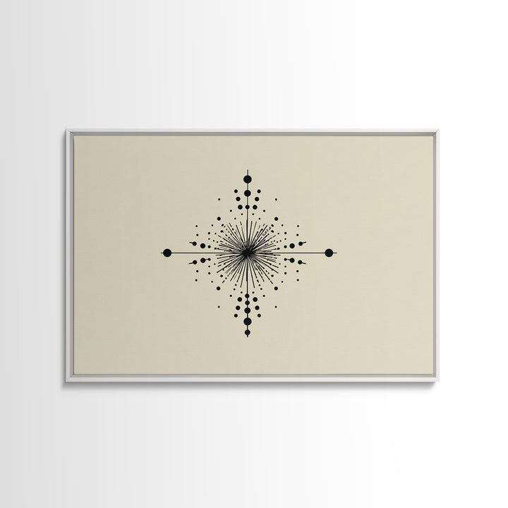 Minimal Black Dot Compass Starburst Canvas Print, Midcentury Modern Wall Art, Geometric Abstract Poster, Neutral MCM Decor