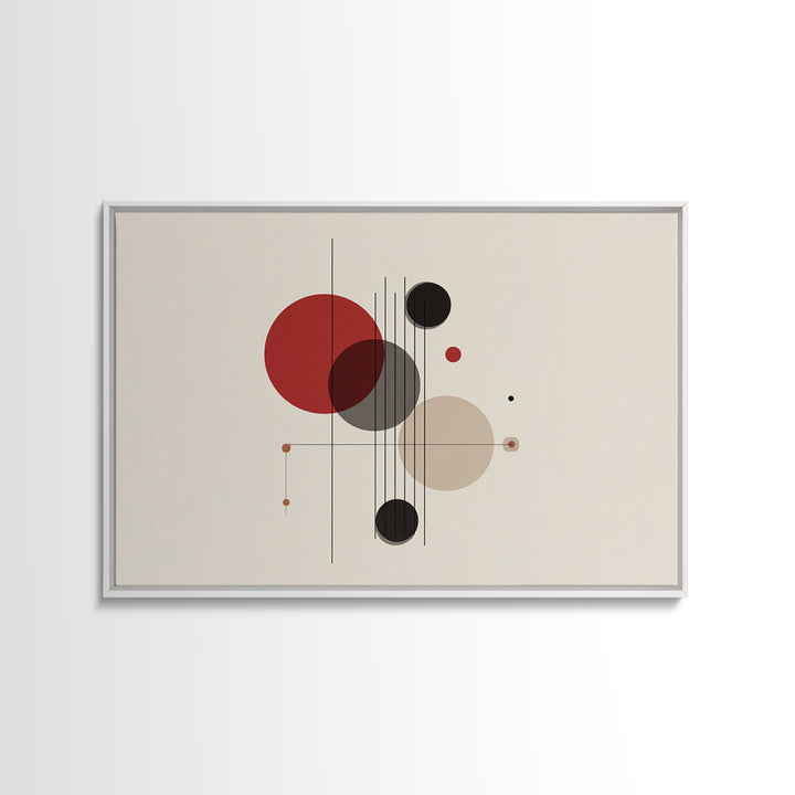 Red Beige Black Circle Balance Canvas Print, Midcentury Modern Wall Art, Bauhaus Geometric Abstract Poster, Retro Office Decor