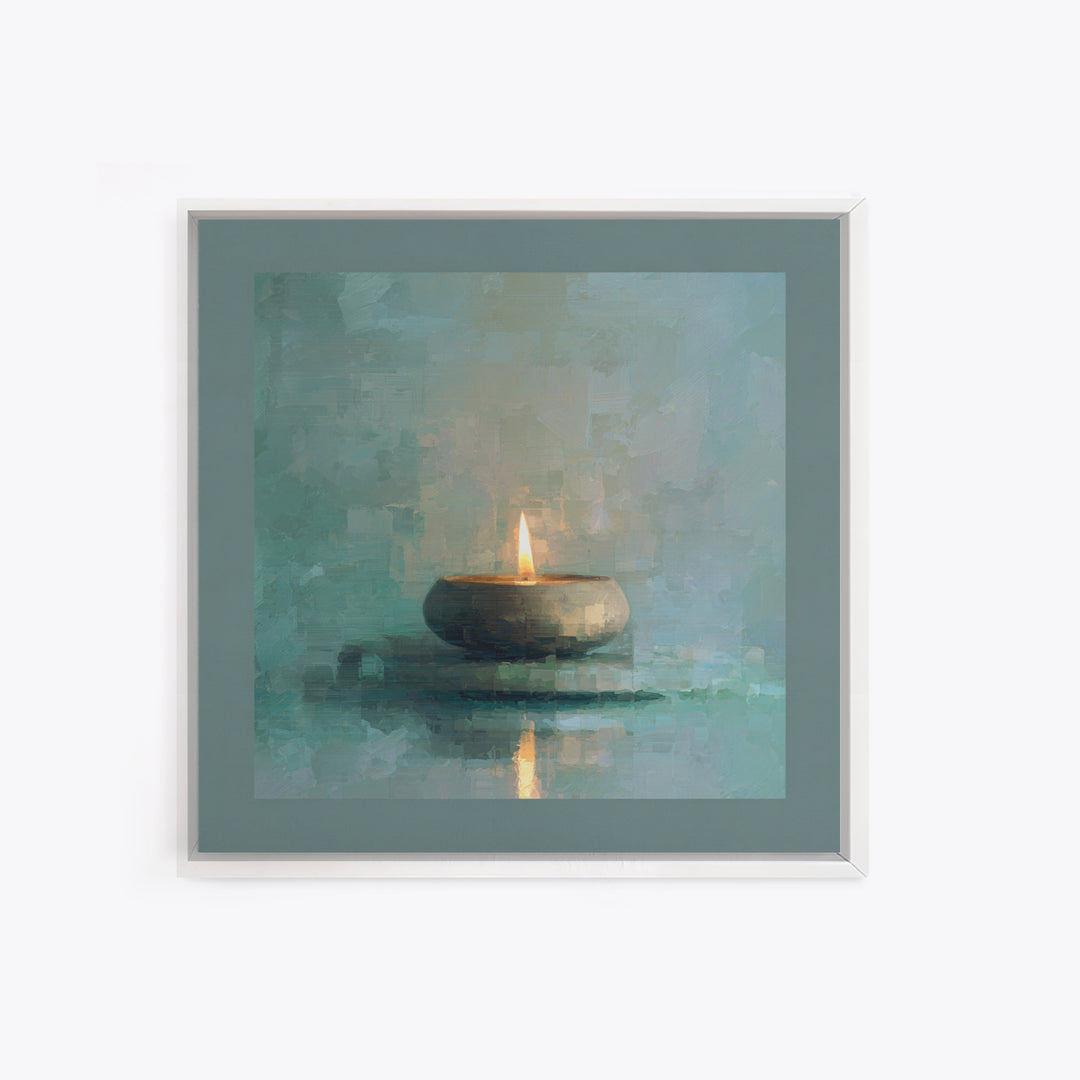 Minimal Candle Flame on Dark Background Canvas Print, Meditation Art, Modern Home Decor, Living Room Decor, Fine Art, Stillness, MED-1x1-14