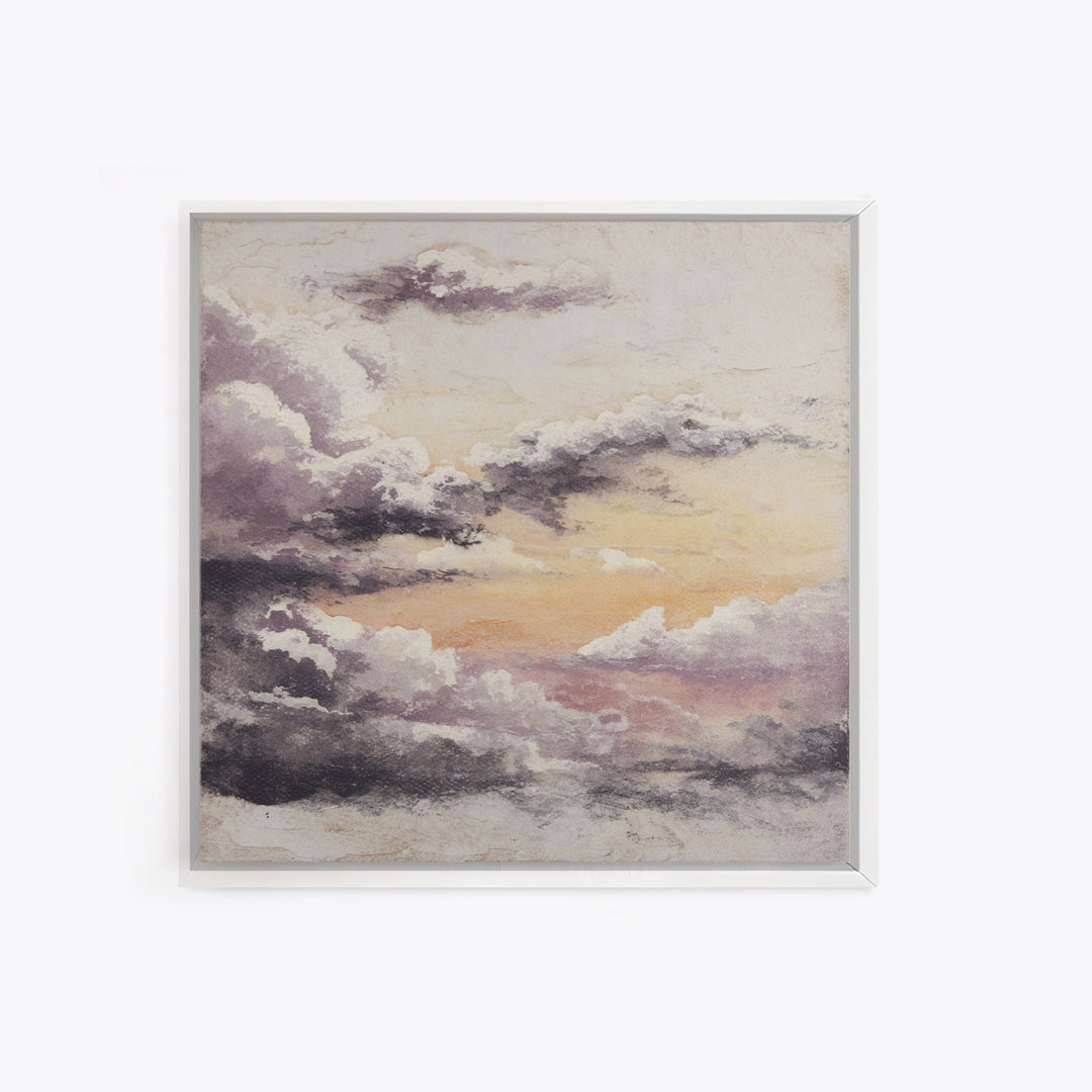 Gentle Cloudscape in Lavender and Cream Canvas Print, Meditation Art, Gallery Wall Art, Living Room Decor, Watercolor Art, MED-1x1-19