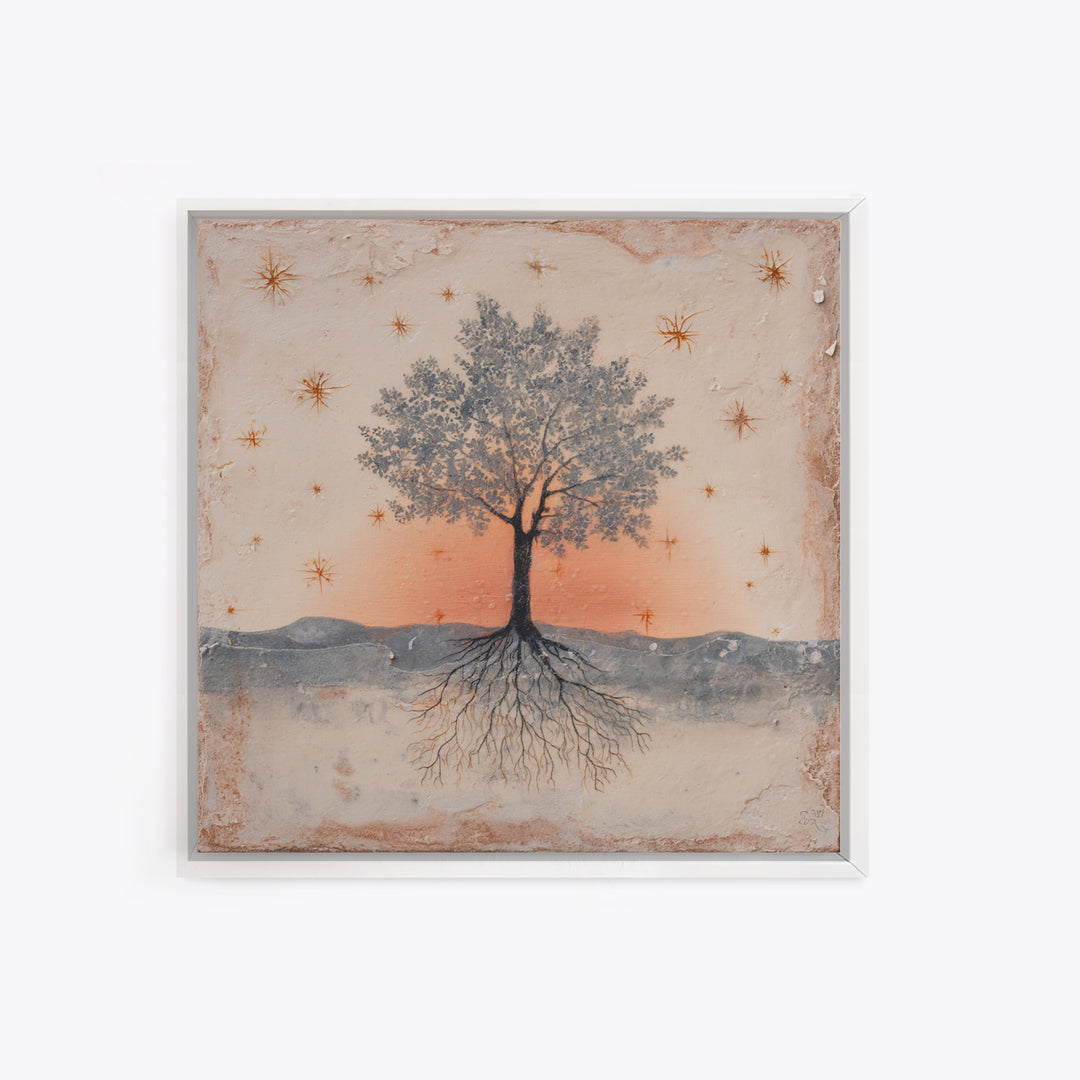 Tree of Life Framed Canvas Print, Meditation Art, Boho Wall Art, Living Room Decor, Fine Art, Stillness, Spiritual Wall Art, MED-1x1-44