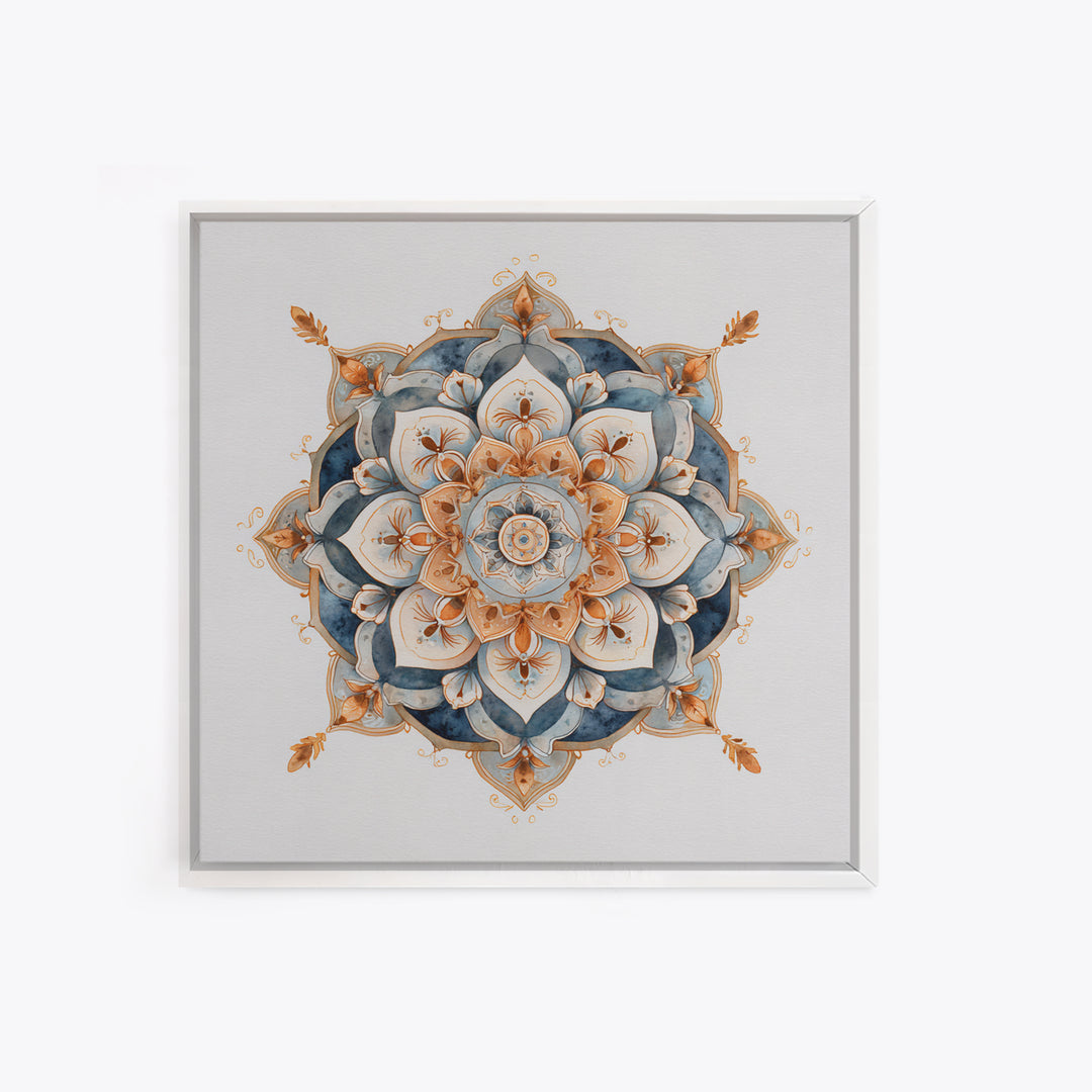 Mandala with Soft Gold and Indigo Symmetry Canvas Print, Meditation Art, Room Decor, Living Room Decor, Fine Art, Stillness, MED-1x1-98