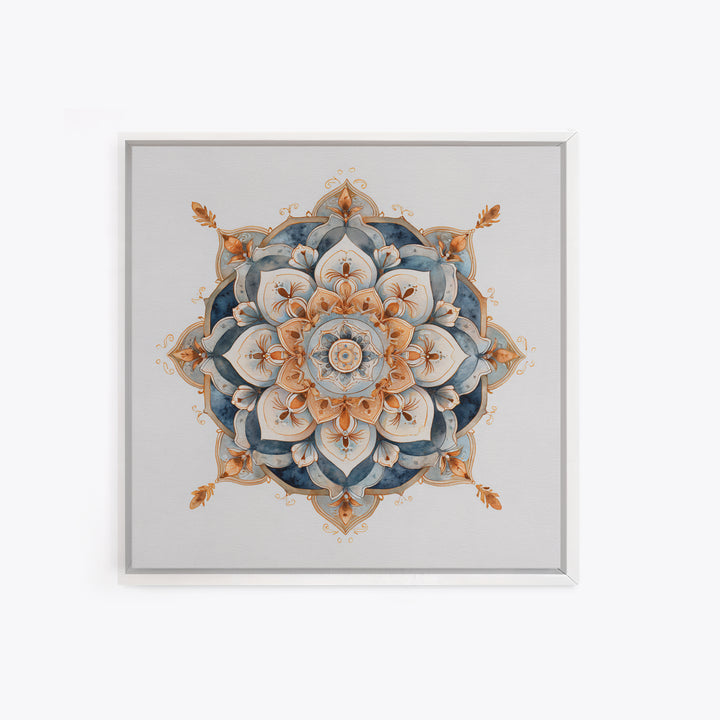 Mandala with Soft Gold and Indigo Symmetry Canvas Print, Meditation Art, Room Decor, Living Room Decor, Fine Art, Stillness, MED-1x1-98