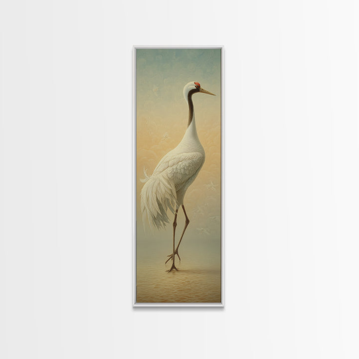 White Crane in Quiet Morning Mist Canvas Print, Meditation Art, Yoga Wall Art, Living Room Decor, Fine Art, Stillness, MED-1x3-100