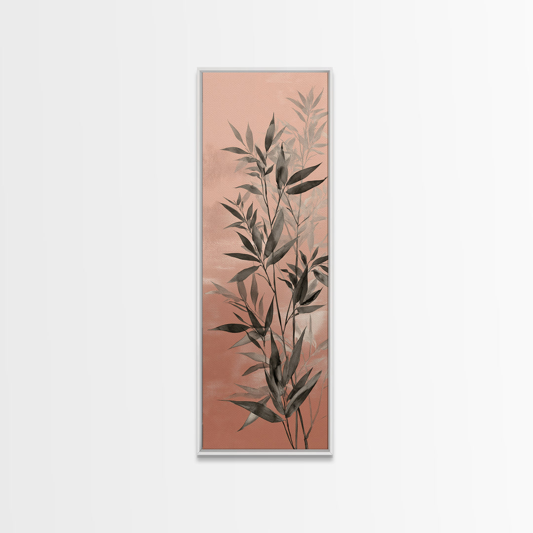 Bamboo Leaves in Gentle Ink Wash Canvas Print, Meditation Art, Floral Wall Art, Living Room Decor, Fine Art, Stillness, MED-1x3-23
