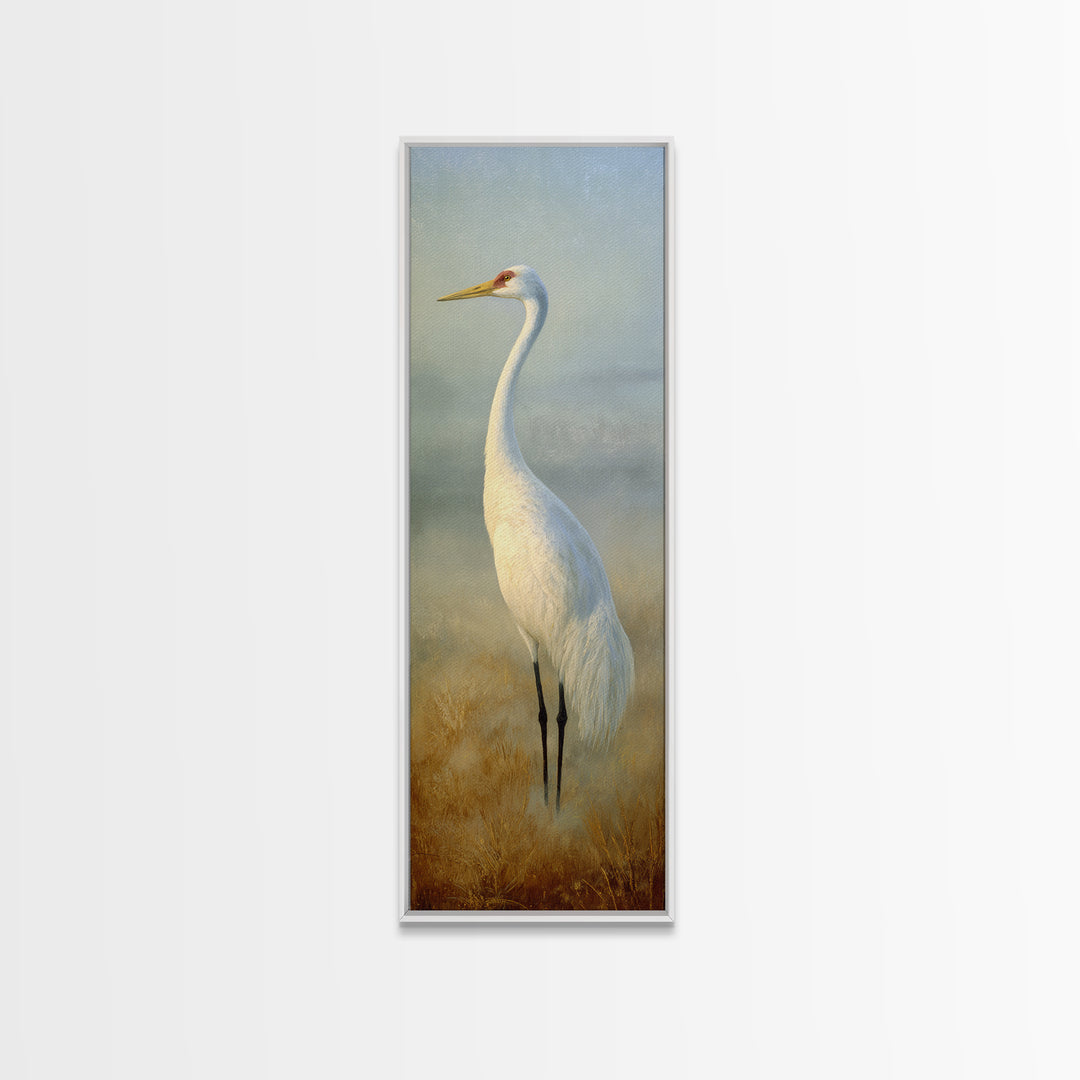White Crane in Quiet Morning Mist Canvas Print, Meditation Art, Art Deco, Living Room Decor, Stillness, Digital Download Art, MED-1x3-28