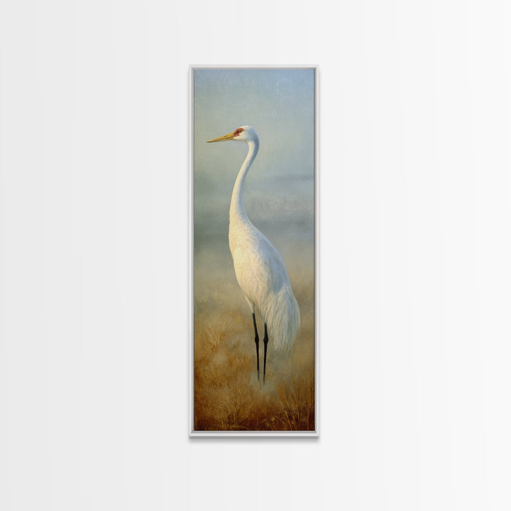 White Crane in Quiet Morning Mist Canvas Print, Meditation Art, Art Deco, Living Room Decor, Stillness, Digital Download Art, MED-1x3-28