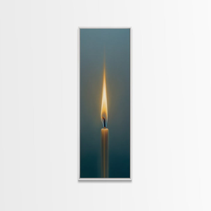 Minimal Candle Flame on Dark Background Framed Canvas Print, Meditation Art, Fine Art Print, Living Room Decor, Stillness, MED-1x3-50