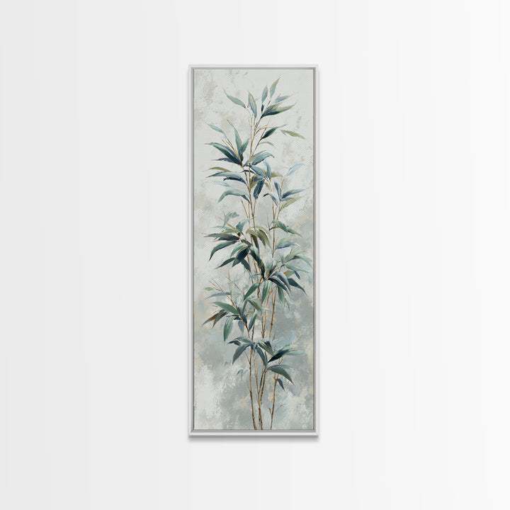 Bamboo Leaves in Gentle Ink Wash Framed Canvas Print, Meditation Art, Gallery Decor, Living Room Decor, Fine Art, Stillness, MED-1x3-71
