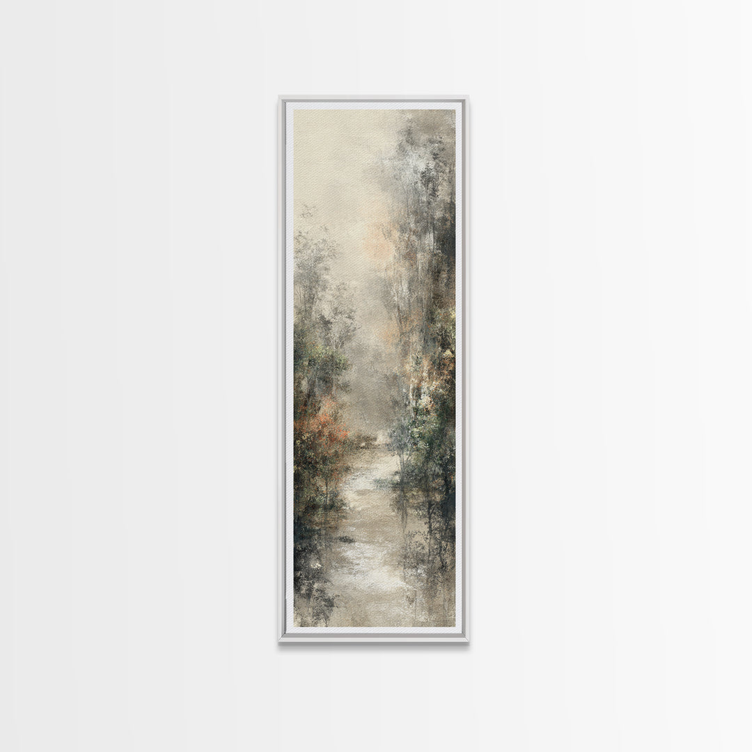 Misty Forest Path Canvas Print, Meditation Art, Boho Wall Decor, Living Room Decor, Oil Painting, Stillness, Modern Home Decor, MED-1x3-73