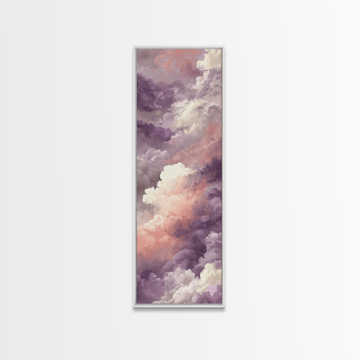 Gentle Cloudscape in Lavender and Cream Framed Canvas Print, Meditation Art, Yoga Wall Art, Living Room Decor, Stillness, MED-1x3-79