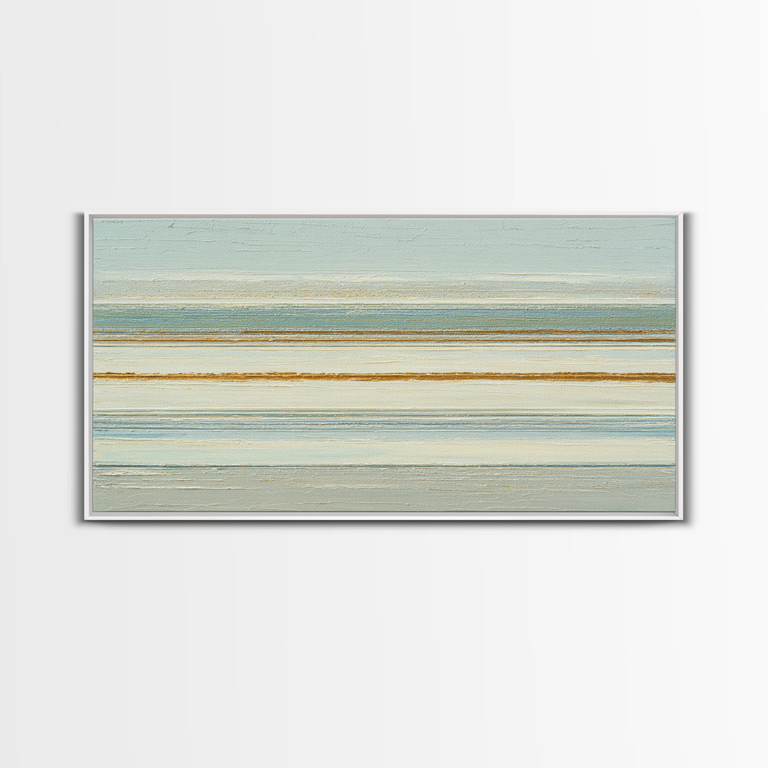 Sand Garden Lines as Minimalist Pattern Framed Canvas Print, Meditation Art, Living Room Decor, Oil Painting, Stillness, MED-2x1-43