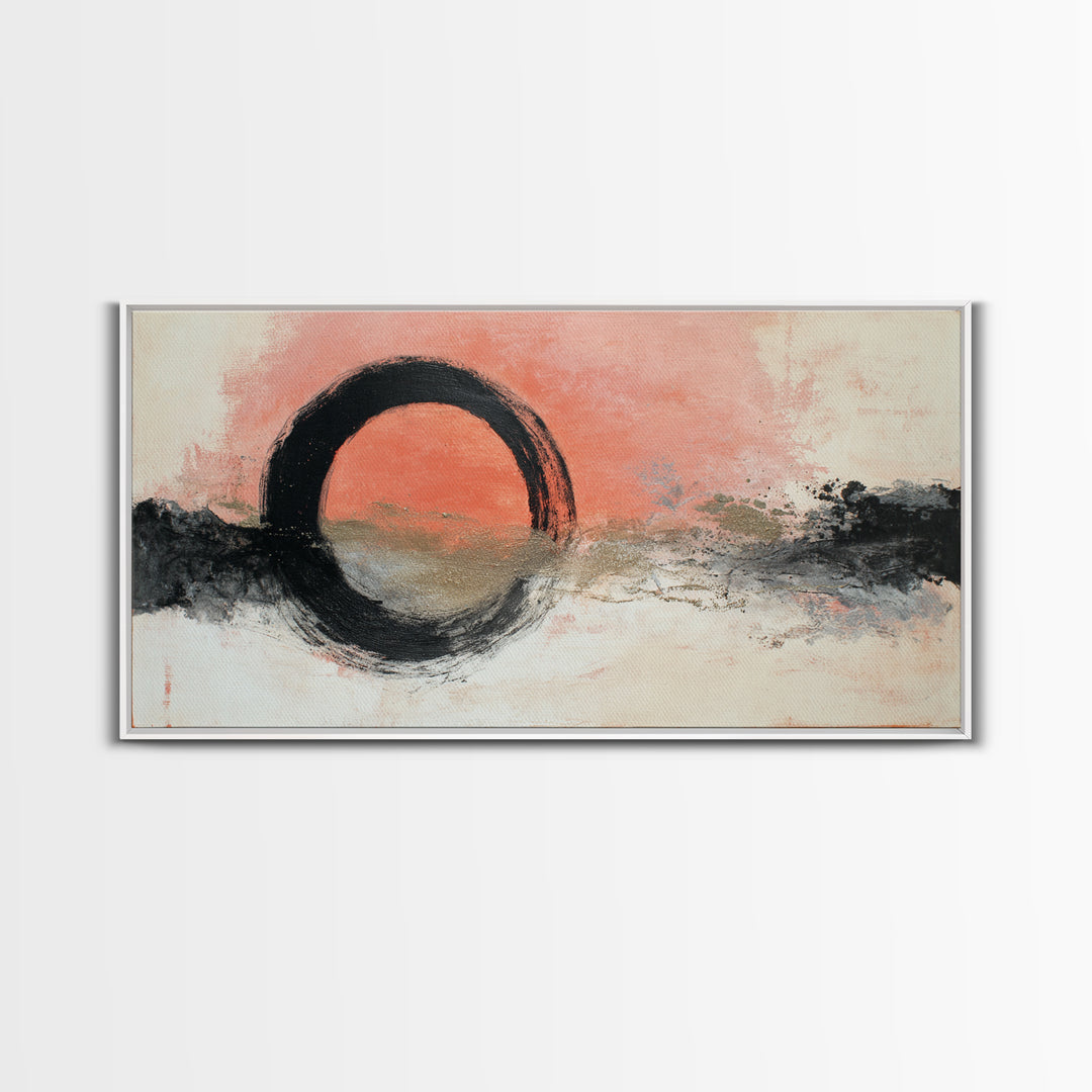 Zen Circle Brushstroke on Textured Paper Canvas Print, Meditation Art, Art Deco, Living Room Decor, Fine Art, Stillness, MED-2x1-48
